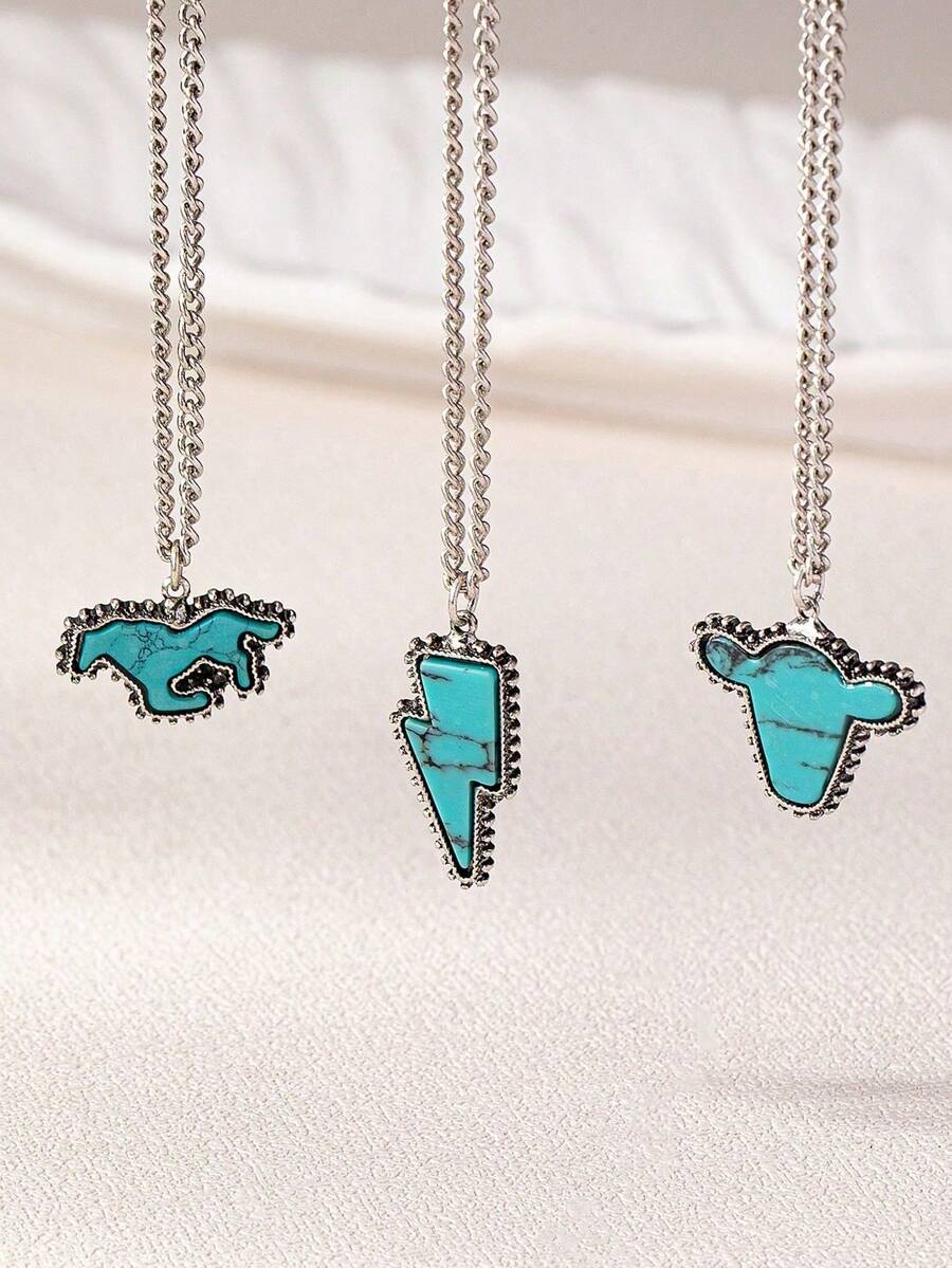 Juego de 3 collares apilados estilo occidental con decoración de piedra turquesa y plata antigua, Howdy Y'all - Multicolor - Ver 1