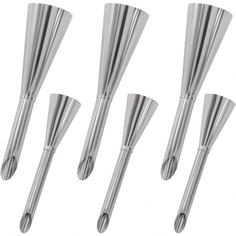 6Pcs Icing Piping Nozzle Tips, 2 Sizes Stainless Steel Long Puff Nozzle Decor Pastry Piping Decorating Tools Cupcakes Filling Donuts Home Desserts - 6mm, 8mm - View 1