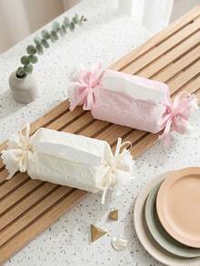 1PC Sweet Candy Roll Tissue Box Cover, Lace Ruffle Edge & Ribbon Bow Tissue Holder, Heart Pattern Fabric Tissue Dispenser, Cute Aesthetic Home Decor For Bedroom Bathroom Office - Multicolor - View 2