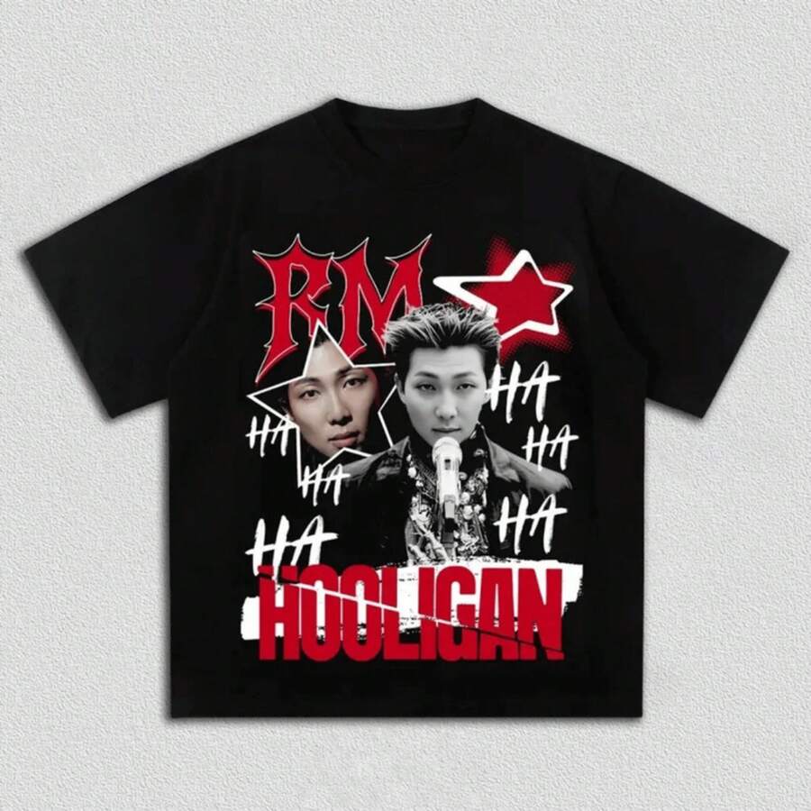 Camiseta World Tour Arirang Hooligan RM – Merch K-Pop Army, 100% algodón, tela transpirable y disponible en una amplia gama de tallas, playera de niño, camiseta oversize para niños, - Negro - Ver 1