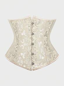 Underbust Corsets For Women,Corset Belt, Women's Floral Jacquard Lace Up Under Boob Corset Slimmer Body Shaper - 杏色 - 查看 1