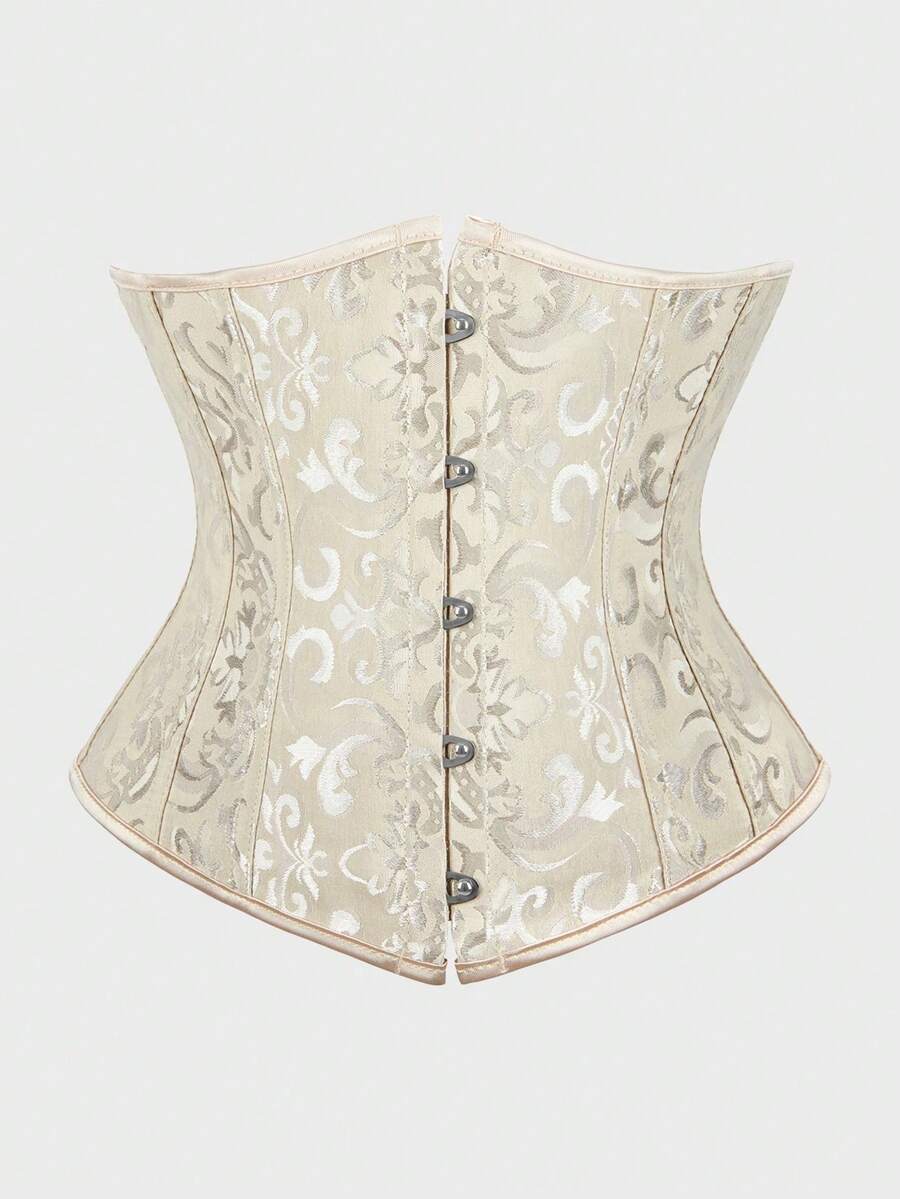 Underbust Corsets For Women,Corset Belt, Women's Floral Jacquard Lace Up Under Boob Corset Slimmer Body Shaper - 杏色 - 查看 1