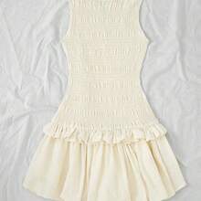 Yunuo Menswear Vestido mini de mujer de punto con volantes en el bajo y sin mangas de un solo color - Burdeos - Ver 3