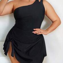 YijiaNvz Swim Lushoire Traje de baño de una pieza tipo tankini de unicolor para tallas grandes - Café integral - Ver 5