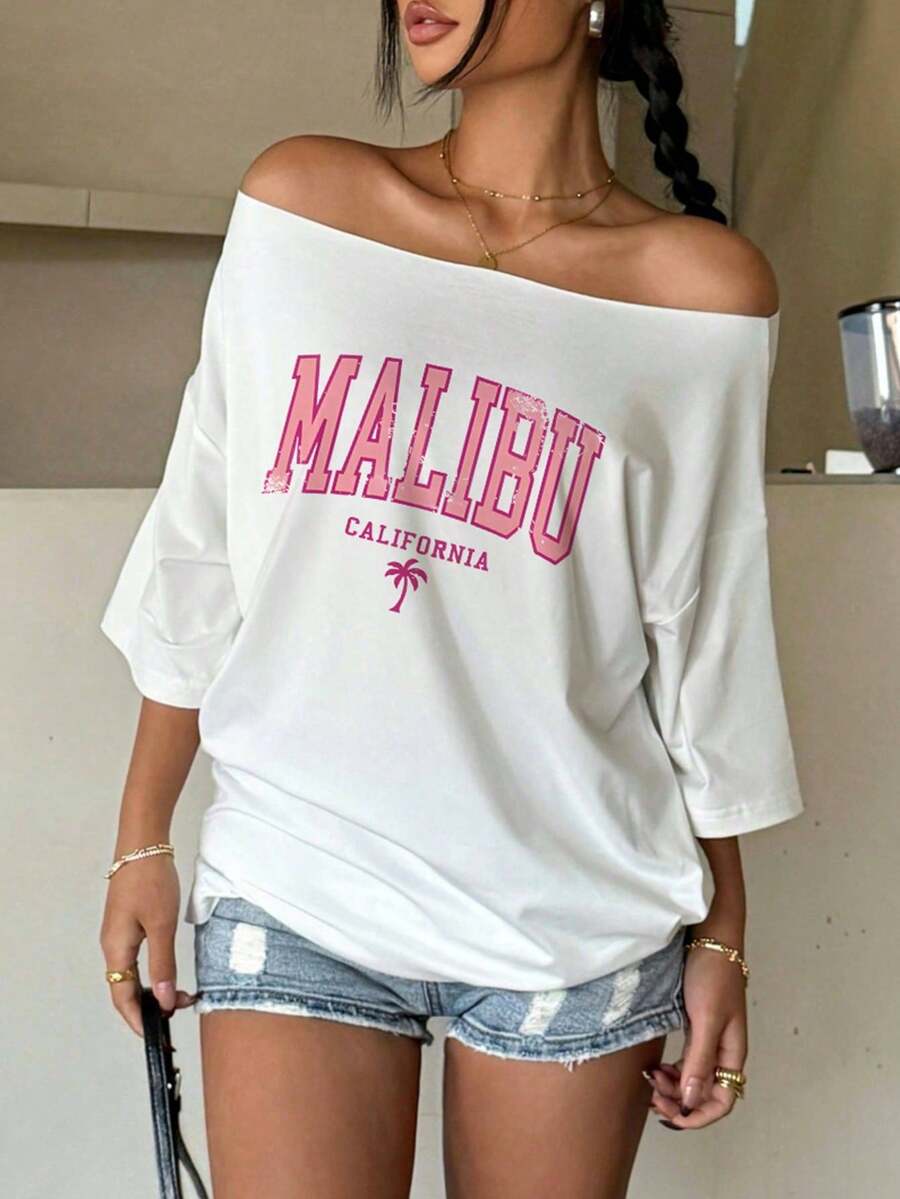 Women's Casual Printed T-Shirt, Short Sleeve And Round Neck, Local Urban Fashion Spring/Summer. Women's Blouses, Women's T-Shirts. 180g (S-XXXL) - 白色 - 查看 1