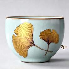 1/2/3/4/5 Pieces / Celadon Glaze / Ginkgo Leaf / Butterfly And Flower Pattern / Ru Kiln Cup / Crackle Glaze / Cultivatable / Personal Exclusive / Ceramic Tea Cup / Elegant Tea Accessory / 50ml / Delicate And Exquisite - Multicolor - View 10
