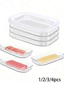 1-4 Layer Refrigerator Food Storage Containers With Lids, Stackable Lunch Meat Containers For Bacon, Cheese, Ham, Cold Cuts, Salami, Kitchen Fridge Organization, Leak-Proof Reusable Food Containers, Kitchen Storage, Outdoor, Camping, Valentine's Day Gift, New Year Gift, Kitchen Essentials - View 1