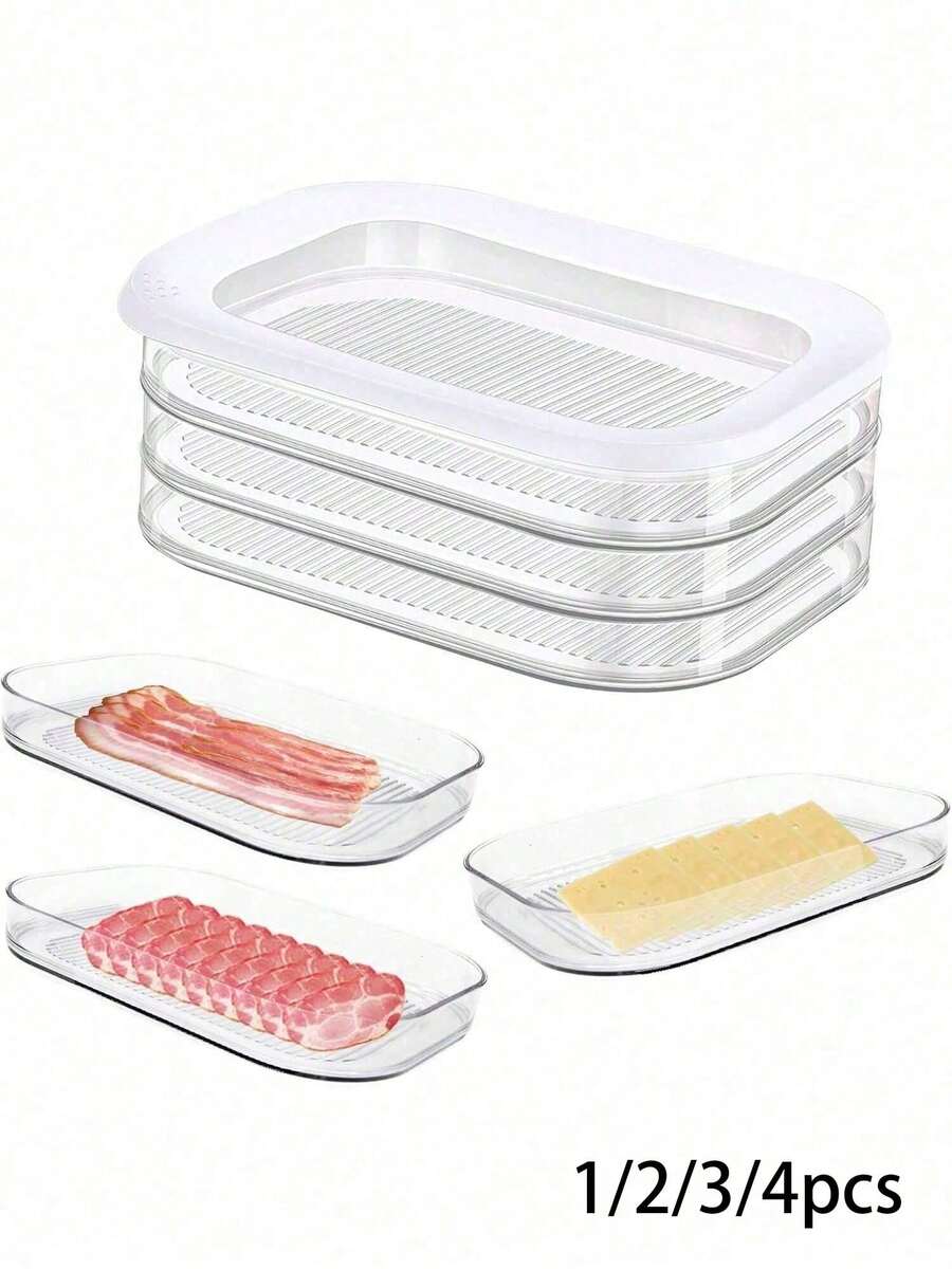 1-4 Layer Refrigerator Food Storage Containers With Lids, Stackable Lunch Meat Containers For Bacon, Cheese, Ham, Cold Cuts, Salami, Kitchen Fridge Organization, Leak-Proof Reusable Food Containers, Kitchen Storage, Outdoor, Camping, Valentine's Day Gift, New Year Gift, Kitchen Essentials - View 1