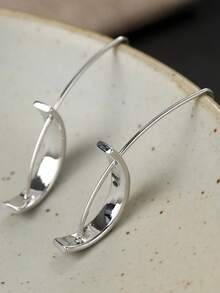 1pc Vintage Style Silver Long Earrings With Geometric Pendant, Unique Design, Suitable For Daily Commute Wear - Silver - View 8