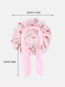2pcs Printed Elastic Ribbon Satin Round Hair Caps For Toddlers - K-21 Black / JKDB-21C Floral Light Pink - View 3