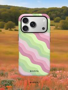 GIIPPA 1pc Pink & Green Diagonal Wave Pattern Design Phone 17 Pro Max Case, Compatible With Phone 16 Pro Max, 15 Pro Max, 14 Pro Max, Korean Style High-End Fashion Fun Phone Case, Compatible With 11/12/13/14/15/73 Pro Max Plus, Elegant Design Suitable For Men And Women, Perfect Gift For Girlfriend On Christmas, Valentine's Day, Easter, Wedding Season And Birthday! - Multicolor - View 7