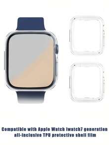 2pcs/Pack Transparent Tpu Full Coverage Watch Case & Screen Protector Compatible With Apple Watch Series 7 (38mm/40mm/41mm/42mm/44mm/45mm) - Multicolor - View 2