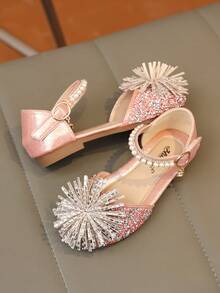 1 Pair Vintage Girls' Hollow Bow Rhinestone Sweet Style Sandals, Summer New Non-Slip Rubber Sole Open Toe Fashion, Party Vacation Open Toe Beach Shoes Soft Sole Non-Slip Beach Sandals - Pink - View 5