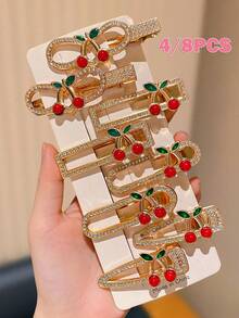 4/8pcs Multi-Color Fashion Girls Hair Clips Cherry Accessory Design, Suitable As Girls Gift, Girls Hair Accessories, Things Girls Like - Multicolor - View 2