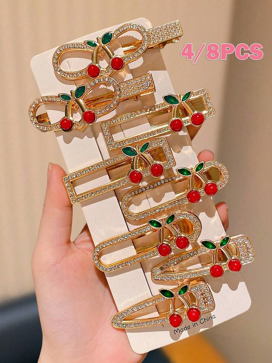 4/8pcs Multi-Color Fashion Girls Hair Clips Cherry Accessory Design, Suitable As Girls Gift, Girls Hair Accessories, Things Girls Like