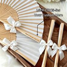 Juego de abanicos de mano personalizados con lazo blanco, abanico de papel plegable para recuerdos de boda, juego de regalo de boda nupcial - Multicolor - Ver 1