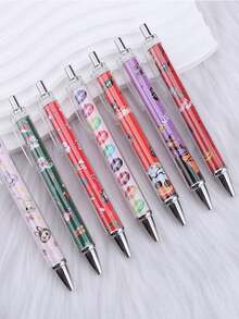 12/6/1 Set - Bolígrafos Retráctiles con Estampado Lindo + Notas Adhesivas de Dibujos Animados (20 Hojas), Regreso a la Escuela, Navidad, Día de San Valentín, Halloween, Regalo de Papelería para Maestro y Estudiante - Sacar papel - Ver 8
