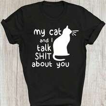 Camiseta de Mujer "My And I Talk Sh-It About You", Camiseta Divertida para Mujer, Camiseta para Mamá Amante de Mascotas, Camiseta para Papá Amante de Perros, Mamá de Perros, Regalo de Cumple - Negro - Ver 1