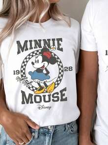 Retro Mickey Minnie Shirt Disney 1928 Classic Plaid T-Shirt Couple Disney World Tour Shirt Gift Lovely Couple Gift Lady Oversized - 女士T卹 - 查看 3