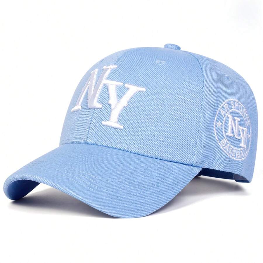 1 buah Topi Baseball Pria Bordir Huruf NEW YORK, Topi Kasual Pelindung Matahari yang Dapat Diatur, Cocok untuk Musim Semi dan Gugur, Perjalanan, Wisata, Pantai, Pesta - langit biru - View 1