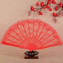 女士白色手持折叠扇，配银色樱花流苏，时尚舞扇，露营旅行必备 - 白色 - 查看 14