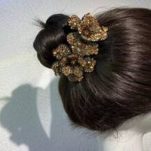 Clips de Garra com Flor de Strass, Clips de Cabelo Grandes para a Parte de Trás da Cabeça, Ferramenta para Coque, Acessório de Cabelo Versátil para Rabo de Cavalo, Clips de Garra - Champagne - Ver 1