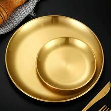 Golden Metal Dinner Plates, Set Of 5 With Round And Oval Styles, High-Quality Tray Set, Suitable For Serving Food, Snacks, Jewelry, Cosmetics, Parties And Daily Use. - Baking Pan - View 1