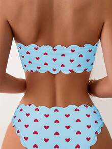 Nuevo modelo 2026:Traje de Baño Bikini con Volantes y Lazo Rojo en Forma de Corazón, Multicolor y  para Mujer - Cielo azul - Ver 4