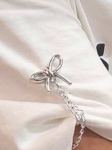 2pcs Bow Style Adjustable Pants Clips, Cuff Clips, Detachable Leg Clips Suitable For Pants And T-Shirts, With Chain Clips, No Hand Sewing Needed To Shorten Pants Legs, Fixing Clips, Multi-Functional Clips, Shirt Clips To Tighten T-Shirt Hem, Collar And Pants Legs, Fashion Accessories Suitable For Women - Bow Style - View 1