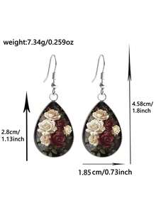 1 Pair Dark Vintage Rose Pattern With 316 Stainless Steel Water Drop Ear Hooks, Suitable For Women's Daily Wear - Color - View 4