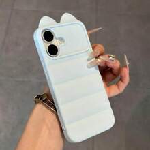 [New Summer Collection] Cute Korean-Style Dopamine Color Lucky Cat Ear Silicone Smartphone Case For IPhone 17/17pro/17promax/16/16pro/16promax/15/15pro/15promax/14/14pro/14promax/13/13pro/13promax/12/12pro/12promax/11/11pro/11promax/ And Many Other Models. A Versatile Case Packed With Shock Resistance. Washable Smartphone Case, Perfect For Women, Waterproof, Shockproof, Drop-Proof, Scratch-Proof. - Blue - View 1