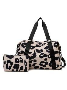 2pcs Fashionable Casual Leopard Print Travel Bags, Lightweight & Portable, Large Capacity With Dry & Wet Separation. Vacation Bag, Carry-On Bag, Hospital Discharge Bag. Maternity Bag. Can Be Worn As A Shoulder Bag Or Crossbody, Or Used As A Portable Handbag. Perfect For Business Trips And Vacations. Sports & Fitness Luggage Bag. - Black and White - View 11