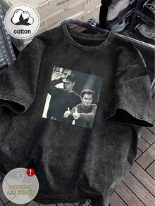 Áo thun graphic phong cách retro phim và chương trình truyền hình Friends, áo top mùa hè 2026, casual - màu đen - Xem 2