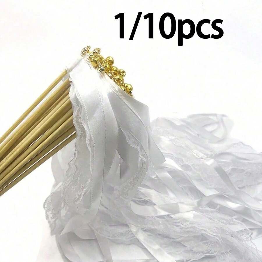 1/10件 白色緞帶魔術棒 婚禮舞棒 銀色金色鈴鐺 派對道具 婚禮聖誕禮物 - 多色 - 查看 1