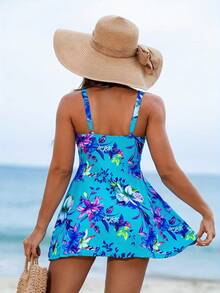New 2026 Model: Women's Tankini Set, New Style Tropical Print Skirt, Sexy Fashion Cross Strap Tankini Swimsuit - Rainbow Of Shades - View 2