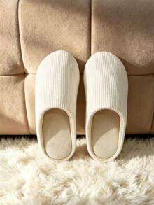 1 par de pantuflas cómodas de felpa con decoración de lazo para el hogar - blanquecino - Ver 3