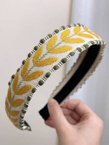 1pc New Vintage Embroidered Wide Headband For Women, Fashionable Simple Colorful Leaf Design With Teeth, Anti-Slip Hair Clip, Versatile Essential For Outings - Multicolor - View 16