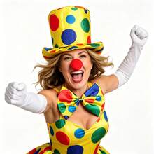 4pcs Clown Costume Set (Includes Polka Dot Hat, Nose, Gloves And Bow Tie) - Adult Circus Performance Full Outfit, Halloween, Christmas And Party Costume (Unisex), Ball Party Cosplay Clown Set - Multicolor - View 8
