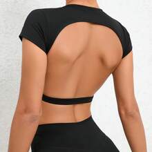 Customizable Summer Sports T-Shirts, Backless Yoga Sportswear, Sports Crop Tops With Chest Pads, Gym Top For Women - Blue - View 8