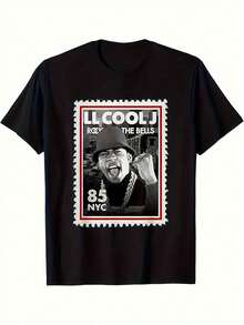 Soft Unisex Short Sleeve T-Shirt, Casual Style, Round Neck, LLGenialJOficial1985 T-Shirt, Graphic Print T-Shirt - Men's, Black, Bell, Birthday, Party, Breathable Design, Heavy, Crew - 黑色 - 查看 1