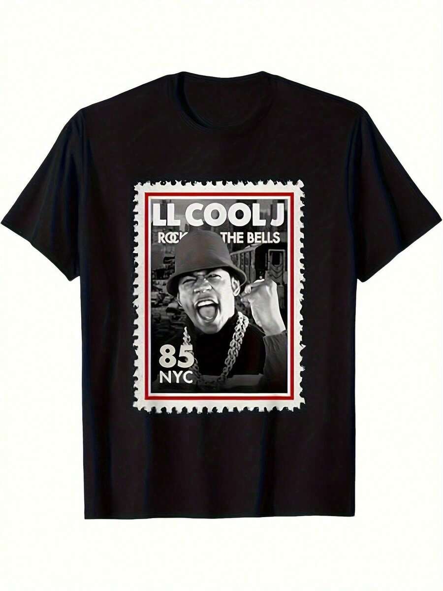 Soft Unisex Short Sleeve T-Shirt, Casual Style, Round Neck, LLGenialJOficial1985 T-Shirt, Graphic Print T-Shirt - Men's, Black, Bell, Birthday, Party, Breathable Design, Heavy, Crew - 黑色 - 查看 1
