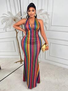 AIJ Amarilo 大尺碼女款夏季性感時尚印花深V領抓皺腰細肩帶洋裝，適合海灘穿搭、夏季度假與夏季造型（隨機花卉圖案） - 彩色 - 查看 5