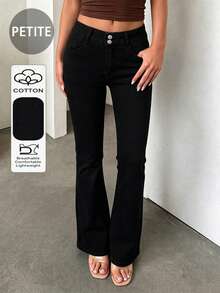 Retro Elegant High Waist Button Slim Fit Low Waist Sexy Casual Washed Solid Color Jeans Spring Black - Black - View 1