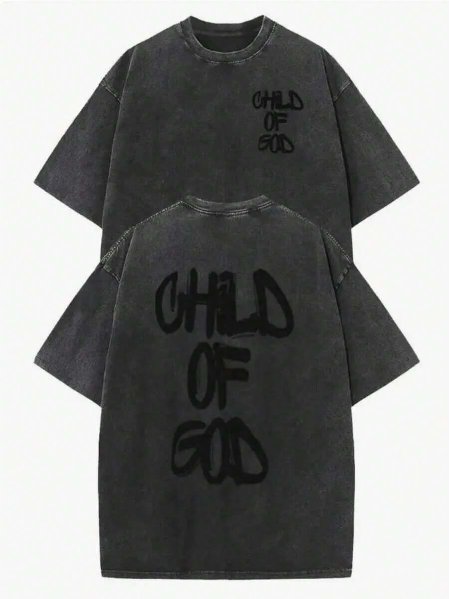Men's And Women's 100% Cotton T-Shirt, Vintage Style And Heavyweight, Unisex, Round Neck, Short Sleeve, Loose Fit, Suitable For Travel, Parties And Activities, With - 黑色 - 查看 1