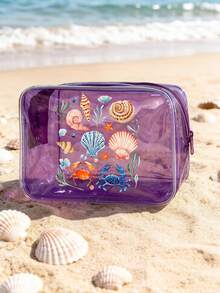 Bolsa de Armazenamento Transparente e À Prova d'Água, Bolsa de Cosméticos com Zíper e Estampa de Concha Marinha de Desenho Animado, Bolsa de Armazenamento Multifuncional com Grande Capacidade e À Prova d'Água, Bolsa de Higiene Pessoal Transparente para Mulheres, Bolsa de Higiene Dobrável e Leve, Organizador de Cosméticos Portátil para Viagem e Cuidados Pessoais. Presente para o Dia do Professor, Dia das Mães, Volta às Aulas, Férias - Multicolorido - Visão 14