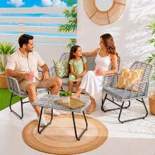 Outdoor Indoor Wicker Rattan Garden Furniture Sofa Chair Table Set With Natural Cushion For Patio Balcony - Dark Grey Cushion - View 2