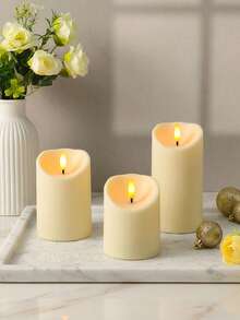 3 piezas de velas sin llama parpadeantes con control remoto y temporizador, funcionan con batería, adecuadas para Navidad, Halloween, Día de San Valentín, Día de la Madre, mesa de comedor, boda, fiesta, regalo, luz de decoración de ambiente festivo - luz cálida - Ver 7