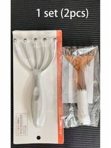Ensemble de masseur de tête manuel et outil Gua Sha - Brosse de massage de la tête pour la relaxation et le soulagement du stress (gris et marron) - Multicolore - Voir 7