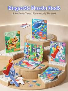 Magnetic Puzzles Book For Toddlers - Leveled Jigsaw Puzzle Book With Animal/Fairy Tale/Ocean Themes, Portable Preschool Educational Learning Toy, Travel Quiet Activity Book For Kids Ages 3+ - Multicolor - View 1