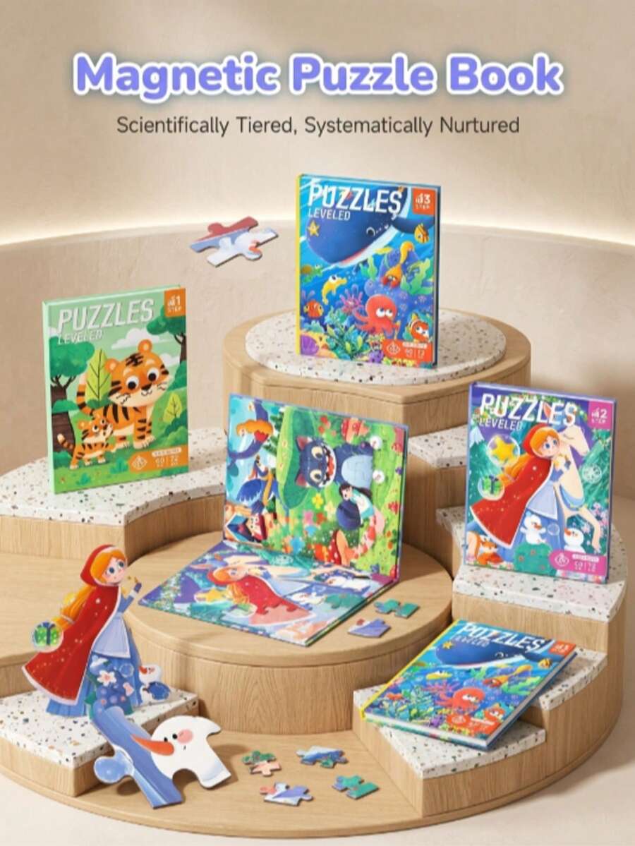Magnetic Puzzles Book For Toddlers - Leveled Jigsaw Puzzle Book With Animal/Fairy Tale/Ocean Themes, Portable Preschool Educational Learning Toy, Travel Quiet Activity Book For Kids Ages 3+ - Multicolor - View 1